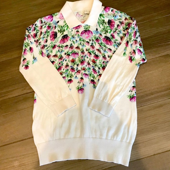 Ted Baker London collared floral knit top size 0 - Picture 1 of 3
